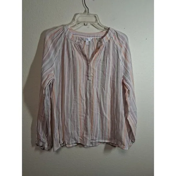 Time & Tru Casual Cotton Blouse Striped Long Sleeve Women's Size Medium - Picture 1 of 4